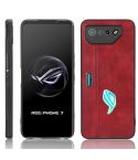 For Asus ROG Phone 7 Cow Pattern Sewing Skin PC + PU + TPU Phone Case(Red)