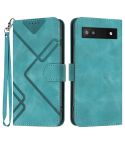 For Google Pixel 6a Line Pattern Skin Feel Leather Phone Case(Light Blue)