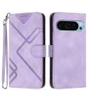 For Google Pixel 9 Pro Line Pattern Skin Feel Leather Phone Case(Light Purple)