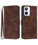 For Realme 10 4G Line Pattern Skin Feel Leather Phone Case(Coffee)