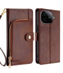 For vivo iQOO Z9 Turbo Zipper Bag Leather Phone Case(Brown)