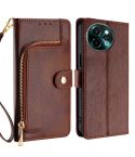 For vivo Y38 5G / T3x Global Zipper Bag Leather Phone Case(Brown)