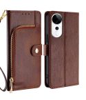 For vivo S19 Pro Zipper Bag Leather Phone Case(Brown)