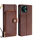 For vivo Y28 4G Zipper Bag Leather Phone Case(Brown)