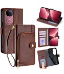 For vivo V50 5G Zipper Bag Leather Phone Case(Brown)