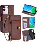 For vivo Y29 4G Global Zipper Bag Leather Phone Case(Brown)