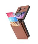 For vivo X Flip Litchi Texture Card Bag Shockproof Phone Case with Ring Holder / Film(Brown)