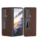 For Honor Magic Vs Carbon Fiber Texture Integrated Protective Phone Case with Holder(Brown)