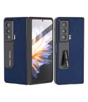 For Honor Magic Vs Carbon Fiber Texture Integrated Protective Phone Case with Holder(Dark Blue)