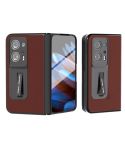 For OPPO Find N2 ABEEL Integrated Genuine Silky Soft ABEEL Phone Case with Holder(Coffee)