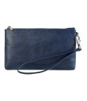 6 inch Simple Retro Leather Clutch Zipper Bag(Dark Blue)