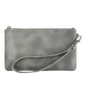 6 inch Simple Retro Leather Clutch Zipper Bag(Grey)
