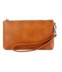 6 inch Simple Retro Leather Clutch Zipper Bag(Brown)