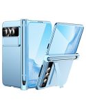 For Google Pixel Fold Integrated Electroplating Pen Slot Folding Phone Case with Stylus(Blue)