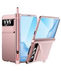 For Google Pixel Fold Integrated Electroplating Pen Slot Double Hinge Folding Phone Case with Stylus(Pink)