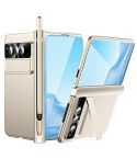 For Google Pixel Fold Integrated Electroplating Pen Slot Double Hinge Folding Phone Case with Stylus(Gold)