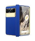 For Google Pixel Fold Litchi Pattern Electroplating Folding Phone Case with Hinge(Royal Blue)
