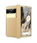 For Google Pixel Fold Litchi Pattern Electroplating Folding Phone Case with Hinge(Gold)