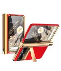 For Google Pixel Fold Litchi Pattern Electroplating Pen Slot Double Hinge Folding Phone Case with Stylus(Red)