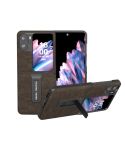 For OPPO Find N2 Flip ABEEL Dream Litchi Texture PU Phone Case with Holder(Khaki)