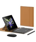For Samsung Galaxy Z Fold5 GKK Gear Adjustment Bluetooth Keyboard + Pen + Mouse + Case Set(Brown)