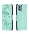 For Nokia G42/G310 Embossing Two Butterflies Pattern Horizontal Flip PU Leather Case(Green)