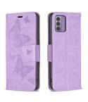 For Nokia G42/G310 Embossing Two Butterflies Pattern Horizontal Flip PU Leather Case(Purple)