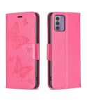 For Nokia G42/G310 Embossing Two Butterflies Pattern Horizontal Flip PU Leather Case(Rose Red)
