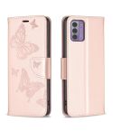 For Nokia G42/G310 Embossing Two Butterflies Pattern Horizontal Flip PU Leather Case(Rose Gold)