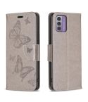 For Nokia G42/G310 Embossing Two Butterflies Pattern Horizontal Flip PU Leather Case(Grey)