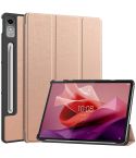 For Lenovo Tab P12/Xiaoxin Pad Pro 12.7 inch Custer Solid Color 3-Fold Stand Leather Tablet Case(Rose Gold)