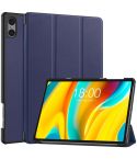 For Teclast T50 Pro Custer Solid Color 3-Fold Stand Leather Tablet Case(Dark Blue)