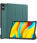 For Teclast T50 Pro Custer Solid Color 3-Fold Stand Leather Tablet Case(Dark Green)