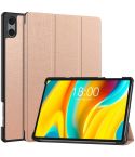 For Teclast T50 Pro Custer Solid Color 3-Fold Stand Leather Tablet Case(Rose Gold)