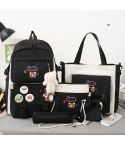 5pcs/Set Student Schoolbags, Lightweight and Cute Girls Backpack with Bear(Black)