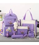 5pcs/Set Student Schoolbags, Lightweight and Cute Girls Backpack with Bear(Dark Purple)