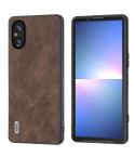 For Sony Xperia 5 V ABEEL PU Leather Black Edge Phone Case(Coffee)