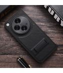 For OPPO Find N3 / OnePlus Open PC + Leather Texture Phone Case with Metal Holder(Black)
