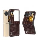 For OPPO Find N3 Flip ABEEL Hinge Genuine Leather Crocodile Pattern Black Edge Phone Case(Coffee)