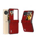 For OPPO Find N3 Flip ABEEL Hinge Genuine Leather Crocodile Pattern Black Edge Phone Case(Red)