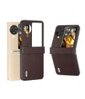 For OPPO Find N3 Flip ABEEL Hinge Genuine Leather Elegant Black Edge Phone Case(Coffee)