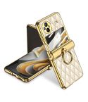 For vivo X Flip GKK Integrated Rhombus Pattern Electroplating Leather Magnetic Phone Case with Ring(Gold)