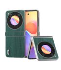 For ZTE nubia Flip ABEEL Three Parts Frosted Transparent Frame Hinge Wood Texture PU Phone Case(Green)