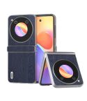 For ZTE nubia Flip ABEEL Three Parts Frosted Transparent Frame Hinge Wood Texture PU Phone Case(Blue)