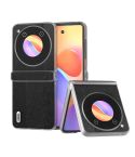 For ZTE nubia Flip ABEEL Three Parts Frosted Transparent Frame Hinge Wood Texture PU Phone Case(Black)