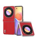 For ZTE nubia Flip ABEEL Three Parts Frosted Transparent Frame Hinge Wood Texture PU Phone Case(Red)
