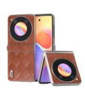 For ZTE nubia Flip ABEEL Three Parts Frosted Transparent Frame Hinge Weave Plaid PU Phone Case(Brown)