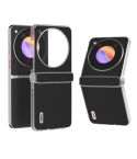 For ZTE nubia Flip ABEEL Three Parts Frosted Transparent Frame Hinge Genuine Leather Wave Phone Case(Black)
