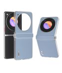 For ZTE nubia Flip ABEEL Three Parts Frosted Transparent Frame Hinge Genuine Leather Wave Phone Case(Blue)