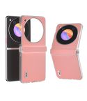 For ZTE nubia Flip ABEEL Three Parts Frosted Transparent Frame Hinge Genuine Leather Wave Phone Case(Pink)